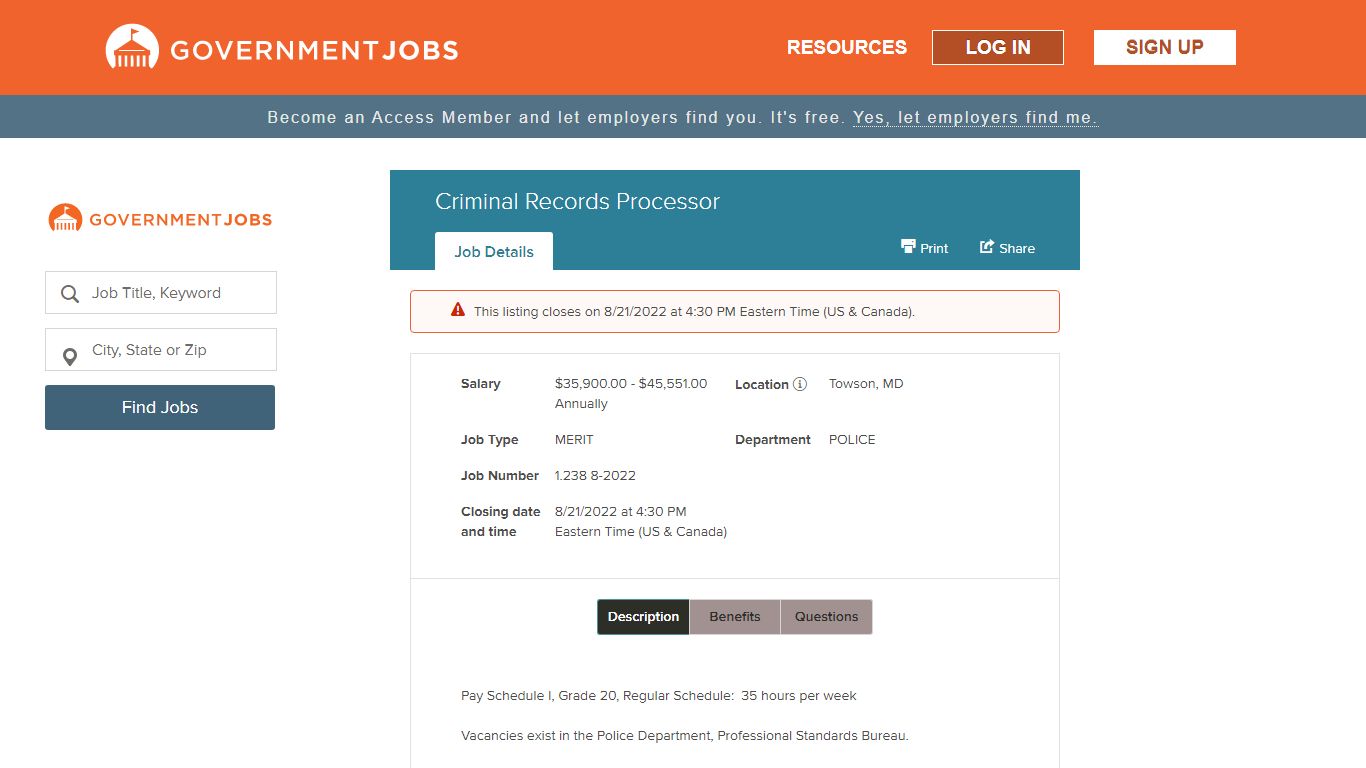 Criminal Records Processor | Government Jobs